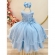 Vestido Infantil Azul Busto Drapeado Aplique de Laço Damas