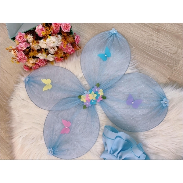 Romper Jardim Encantado Com Asa Azul Bebê Luxo