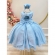 Vestido Infantil Azul Busto Drapeado Aplique de Laço Damas